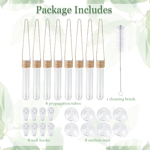 Bunmery 8 pcs Window Propagation Stations, Plastic Plant Propagation Tubes with Suction Cups & Traceless Nails, Easy to Install Window Wall Hanging Planter Terrarium Vase