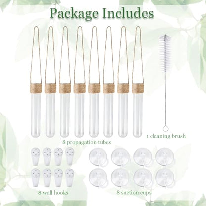 Bunmery 8 pcs Window Propagation Stations, Plastic Plant Propagation Tubes with Suction Cups & Traceless Nails, Easy to Install Window Wall Hanging Planter Terrarium Vase