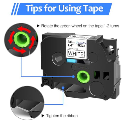USUPERINK 10 Pack TZe-261 36mm 1.4 Laminated White Tape Compatible with Brother P Touch Label Tape 1-1/2 inch TZe TZ-261 TZe261 Black on White TZe TZ Label for PT-D600 PT-D610BT PT-P700 PT-P710BT - size: 1-1/2'' (36mm)