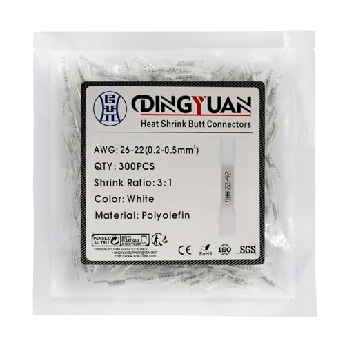 Heat Shrink Crimp Butt Connectors, 26-22 AWG, White, 300PCS - size: White 300PCS