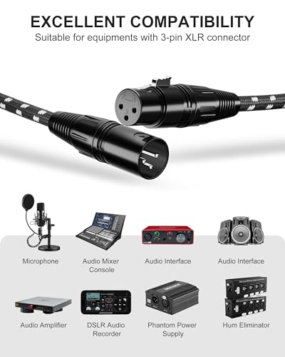 XLR Cables 12ft 2Pack,XLR Microphone Cable,OFC Shielded Braided - color: Black-White, size: 12 Feet