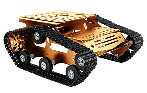Smart Robot Car Chassis Kit Aluminum Alloy Big Tank Chassis with 2WD Motors for Jetson Nano/Raspberry Pi/Arduino DIY STEM Education Projects and ROS Research (Gold, with DC Motor) - color: Gold