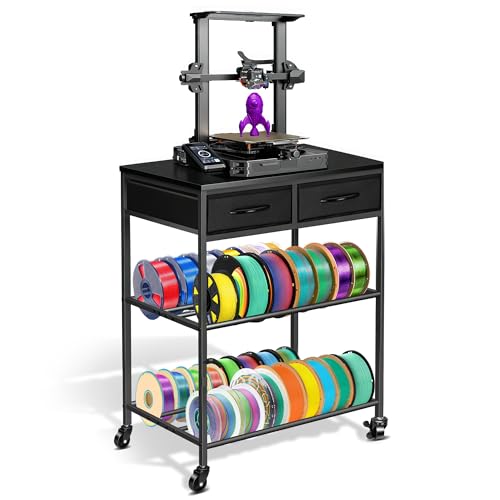 3D Printer Filament Storage Rack with Drawers, 3Tier Metal Filament Spool Holder with Wheels, 3D Printer Filament Stand for PLA/ABS/TPU/Nylon, Filaments Organzied for Workshop Studio Office, Black - color: Black