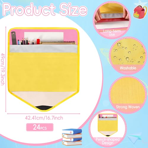 24Pcs Pencil Chair Pockets for Classroom Pencil Chair Back Buddy Pocket with Name Tags 17 x 20In Chairs Organizer 3 Pockets Seat Storage Pocket for Kids School Classroom Daycare Home Supplies - style: Pencil