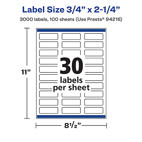 Avery® Printable Durable White Rectangle Labels, Sure Feed® Technology, 0.75" x 2.25", Print-to-the-Edge, Waterproof Labels, Laser & Pigment-Based Inkjet Compatible, 3000 Total - style: 3,000 labels