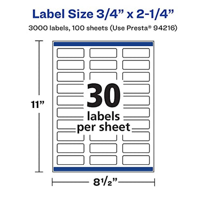 Avery® Printable Durable White Rectangle Labels, Sure Feed® Technology, 0.75" x 2.25", Print-to-the-Edge, Waterproof Labels, Laser & Pigment-Based Inkjet Compatible, 3000 Total - style: 3,000 labels