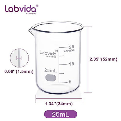 12pcs Glass Beakers Shot, Vol.25ml, 3.3 Borosilicate Glass, Griffin Low Form Lab Beaker Set with Printed Graduation, LVA001 - style: 12pcs of Vol.25ml