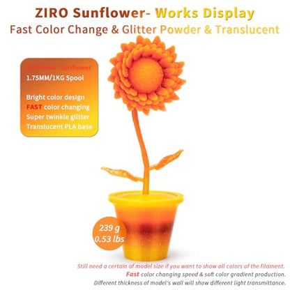 ZIRO 3D Printer Filament, Fast Color Change Twinkle Effect 1KG, Sunflower - color: Sunflower
