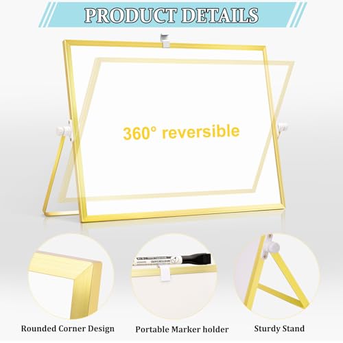 Double-Sided Magnetic White Board with Stand, 16" x 12" (Gold) - color: Gold, size: 16"W x 12"H