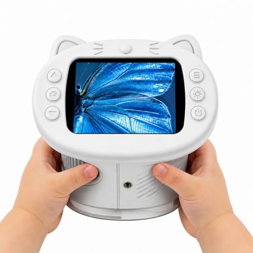 Kids Microscope 1000x Digital Handheld 2.4 in IPS Screen STEM Toy - color: White