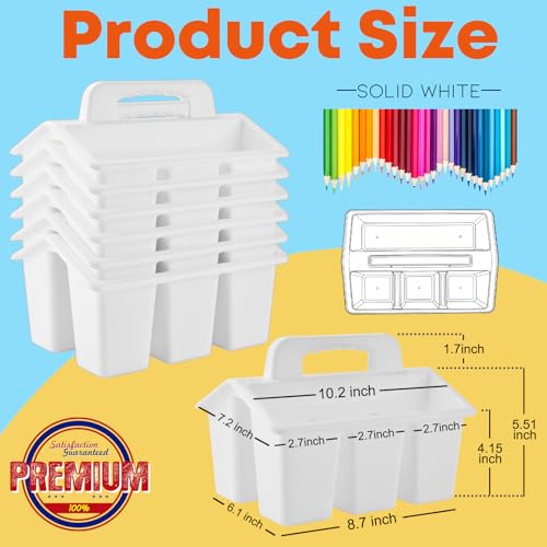 ALINK Classroom Caddy Storage Basket with Handle, 6 Pack Plastic Arts Office Crafts Caddy 4 Compartments for Kids, Pencil, Crayon, Marker, School Supplies - White - color: White