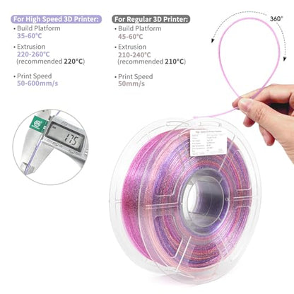 iSANMATE Rapid Gradient Clear PETG Filament 1.75mm, Transparent Gillter 3D Printer Filament, Vivid Clear Rainbow PETG, Dimensional Accuracy ±0.02mm, 1kg Spool-Twilight Purple - color: B- Twilight Purple