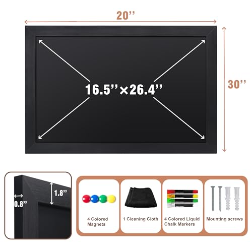 SELEAD Magnetic Chalkboard Words Sign - 20" x 30", Black Solid Wood Frame - color: All Black, size: 20"W x 30"H