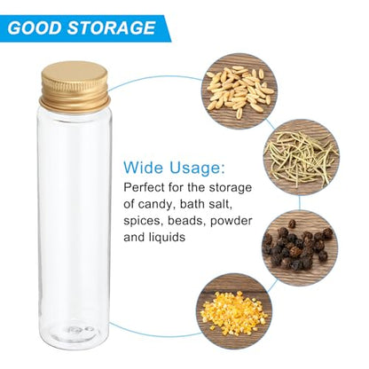 PATIKIL 80ml Plastic Test Tubes with Screw Caps, 6Pcs 128x33mm Flat Bottom Tubes for Scientific Party Decoration Candy Bead Storage Bath Salt, Gold Tone