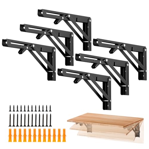 Ravinte Matte Black Folding Shelf Brackets, 10 Inch, 6 Pack - size: 10 Inch