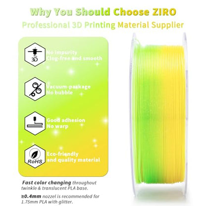 ZIRO 3D Printer Filament, Fast Color Change Twinkle Effect 1KG, White Lily - color: White Lily