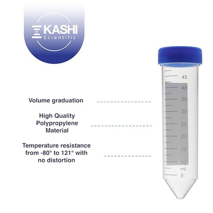Kashi Scientific 50mL Screw-Cap Conical Centrifuge Tubes, Sterile Transparent Test Tubes with Printed Graduation and Write-on Spot [50mL, 100] - size: 50mL Conical, Sterile