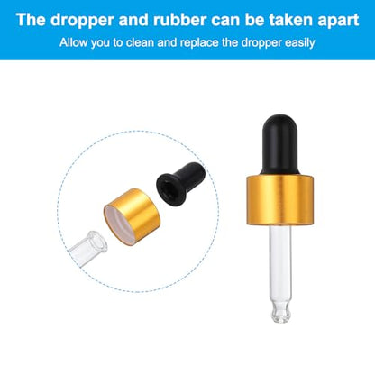 Glass Eye Dropper Caps, 6 Pcs Anodized Aluminum Glass Dropper Closure Top for 5ml(1/6oz) Essential Oils Bottle, Perfume, Lab Experiments, Gold Tone