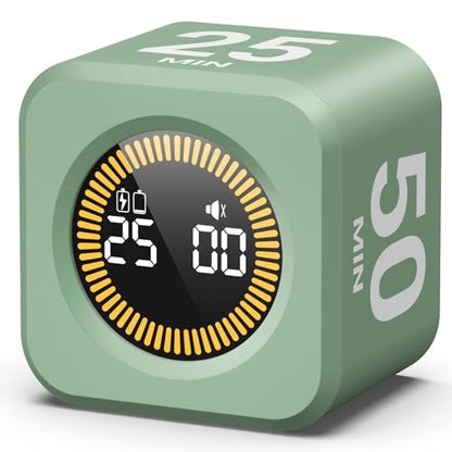 KADAMS Pomodoro Cube Timer Productivity Visual Timer - 5/10/25/50 Min Rotating Countdown (1, Green) - color: Green