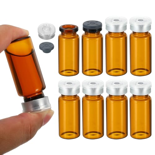 PATIKIL 10ml Sample Vials, 8 Pack Lab Empty Vials with Butyl Rubber Stopper and Crimp Top Caps Borosilicate Glass Vial, Amber - color: Amber, size: 10ml