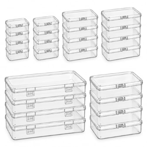 Guyuyii Small Clear Containers with Lids, 24 Pack Mixed-Size Boxes