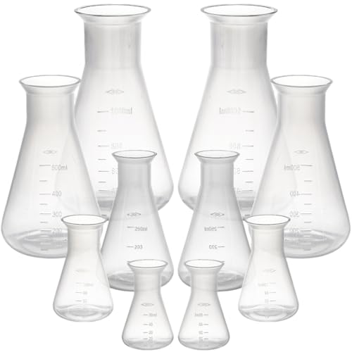 Covzoe 10 Pack Plastic Erlenmeyer Flask, Semi-Transparent