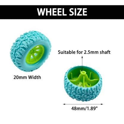 10PCS Toy Wheel Model Car Rubber Tire Wheel with 5PCS Shaft Round Rod Axles for RC Car Truck Robot DIY Model Building Parts (2.5x48mm Blue) - style: 2.5x48mm Blue