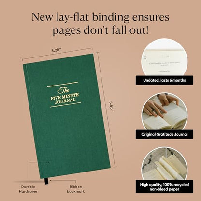 Intelligent Change The Five Minute Journal, Original Daily Gratitude 2025, Reflection Manifestation for Mindfulness, Undated Daily with Gold Foiling, Plastic-Free, Green - color: Earth Green