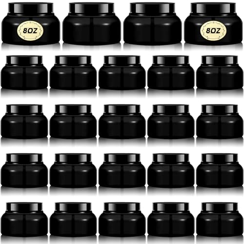 24 Pack Plastic Cosmetic Jars with Lids Label, 8 oz, Black - color: Black, size: 8 oz
