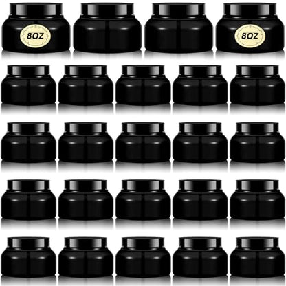 24 Pack Plastic Cosmetic Jars with Lids Label, 8 oz, Black - color: Black, size: 8 oz
