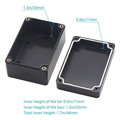 Junction Box, Zulkit Project Box IP65 Waterproof Outdoor Box ABS Plastic Electrical Boxes Electronic Enclosure Black 3.94 x 2.68 x 1.97 inch (100X68X50mm) (Pack of 2) - size: 3.94" x 2.68" x 1.97"(Pack of 2)