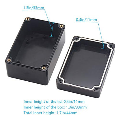 Junction Box, Zulkit Project Box IP65 Waterproof Outdoor Box ABS Plastic Electrical Boxes Electronic Enclosure Black 3.94 x 2.68 x 1.97 inch (100X68X50mm) (Pack of 2) - size: 3.94" x 2.68" x 1.97"(Pack of 2)