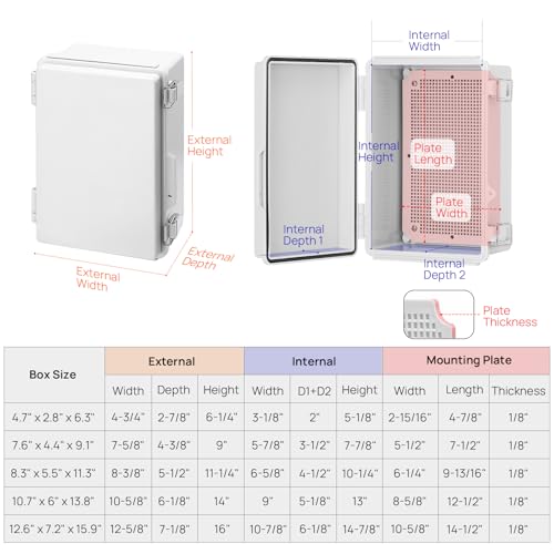 TURBRO Outdoor Electrical Waterproof Junction Box with Latches, ABS Plastic Enclosure Box with Mounting Plate and 304 Stainless Steel Wall Brackets, Hinged Grey Cover, 10.7"x6.0"x13.8" - color: Grey, size: 10.7"x6.0"x13.8"