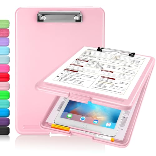 Sooez Clipboard with Storage, Plastic Nursing Clip Boards 8.5x11, Pink - color: A-light Pink