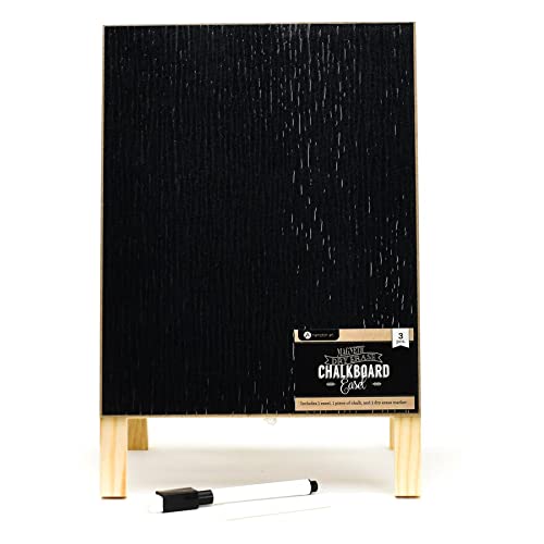 Hampton Art Dry Erase Chalkboard Easel 3 Piece, Double Sided Magnetic Tabletop Easel 8x12 Inch, Chalkboard and Dry Erase Surfaces, Magnetic Dry Erase Pen and White Chalk Included