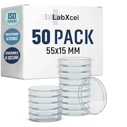 50 Pack Small Petri Dishes with Lids 55x15 mm Clear Plastic Dishes Vented Transparent Polystyrene Sample Containers for Classroom Educational Activities and General Laboratory Use