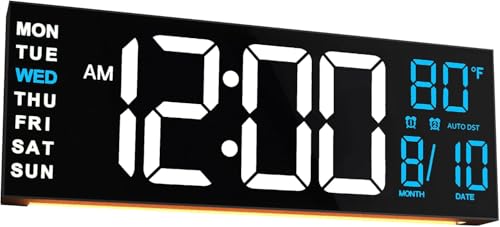 JALL 16" Large Digital Wall Mount Clock, Count Down Timer, Alarm, Big LED, RGB Color, DST, Temperature for Living Room Classroom Desk, Xmas, Birthday Gift for Senior Mom Dad (White Blue, 16 inches) - color: White Blue, size: 16 inches