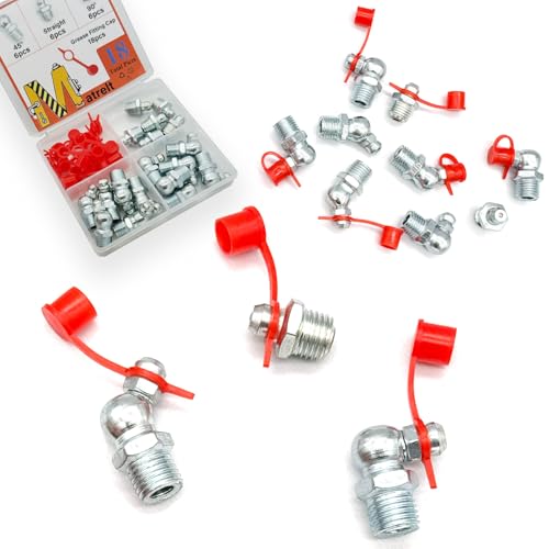 18Pcs 3/8"-24 Straight 45 90 Degree Grease Fitting Assortment Kit with Grease Zerk Fittings Caps, Galvanized Steel Hydraulic Grease Zerk for Industrial and Agricultural Machinery Cars Ships ets - size: 3/8"-24-18 Pcs