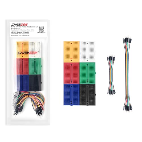 Chanzon 6pcs Solderless Breadboard +40pcs 24AWG Male to Male Jumper Wires - size: 170 Points