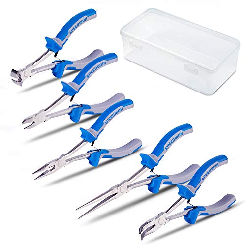 SPEEDWOX Wire Cutting Pliers Set with Case Mini Pliers Professional End Nipper Wire Cutters Diagonal Long Nose Needle Nose Flat Pliers 5 Pcs Hand Repair Tools