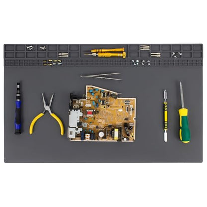 Extra Large Soldering Mat 23.7''x13.8'' Premium Silicone 932°F Heat Resistant Repair Mat Non-Slip Large Silicone Mat for Soldering Iron, DIY Projects, Electronics, Phone, Laptop Repair (Grey) - color: Grey