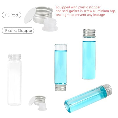 12PCS 20ml Clear Glass Small Vials w/ Aluminum Screw Caps& Plastic Stoppers - color: Clear, size: 20ml