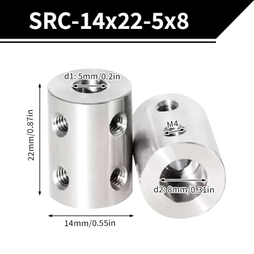 2PCS 5mm to 8mm Bore Rigid Coupling, L22 x D14 Set Screw Shaft Coupler Motor Connector Stainless Steel for 3D Printers, Motor Accessories, RC Boat Car Airplane - size: SRC-14x22-5x8