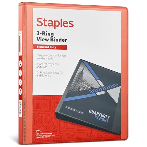 Staples Standard 0.5-Inch 3-Ring View Binder, Orange, 100 Sheets - color: Orange, size: 0.5-Inch, style: 1 Pack