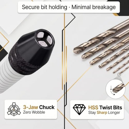 Pin Vise Hand Drill Manual, 22pc Micro Drill Bits 0.6-2.5mm Jewelry Resin