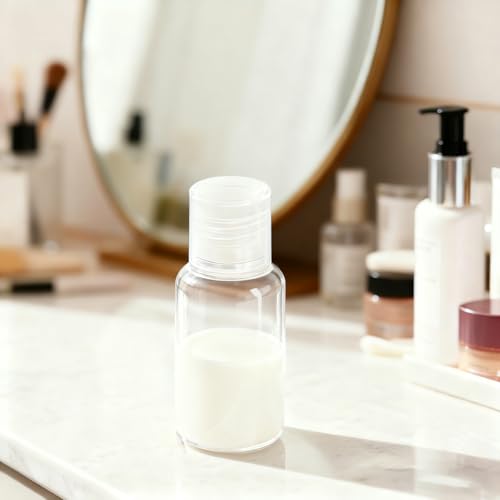 MOUYAT 110 Pack 1oz Clear Plastic Flip Cap Bottles, 30ml Empty Squeeze Travel Bottles with Flip Cap, Mini Refillable Travel Size Sample Containers for Lotion, Cream and Toiletries