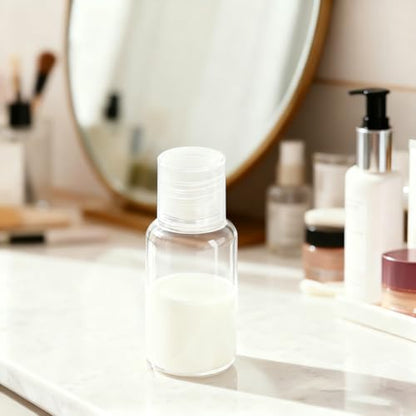 MOUYAT 110 Pack 1oz Clear Plastic Flip Cap Bottles, 30ml Empty Squeeze Travel Bottles with Flip Cap, Mini Refillable Travel Size Sample Containers for Lotion, Cream and Toiletries