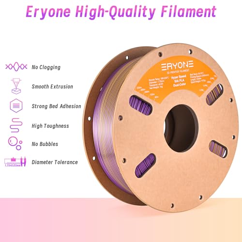 ERYONE Silk Filament PLA+ 1.75mm Shiny 3D Printer Filament, Multicolor PLA 2 in 1, 1kg (2.2LBS)/Spool, HS Silk Dual Color Gold & Purple - color: Silk Pla+ 2 in 1 Gold Purple