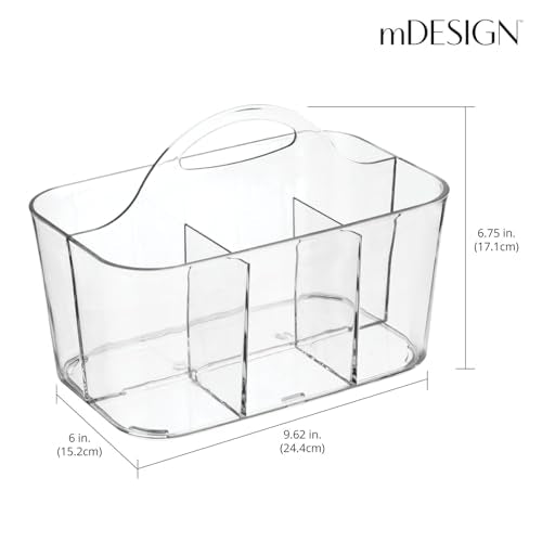 mDesign School Supplies Desk Organizer Tote for Scissors, Pens, Pencils, Notepads, Markers, Highlighters, Tape - Small, Clear