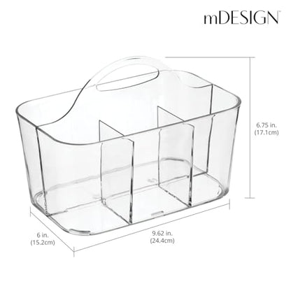 mDesign School Supplies Desk Organizer Tote for Scissors, Pens, Pencils, Notepads, Markers, Highlighters, Tape - Small, Clear